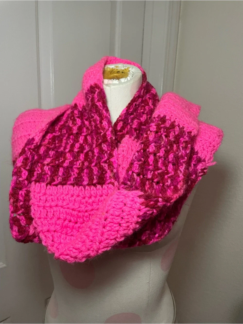 Handmade Hot Pink Knit Scarf - Women's Accessory